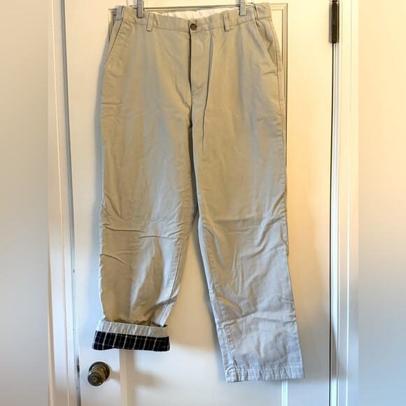 L.L. Bean tan khaki chino pant with plaid flannel lining 35.32 Comfort Fit - Picture 1 of 10